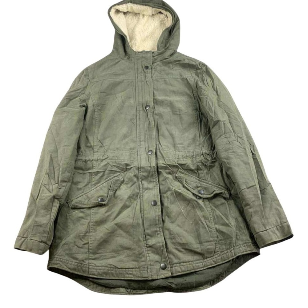 Forever 21 Jacket Women‎ M Hooded Parka Green Sherpa Lined Army Utility Cotton